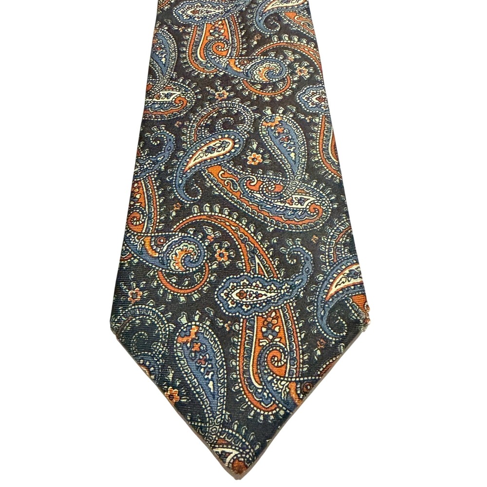 Yves Saint Laurent YSL Silk Tie Brown Blue Orange Paisley Designer Vintage
